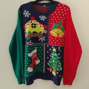 Festive Generic XL Ugly Christmas Sweater with Holiday Window Pane Motif